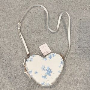 LC White and Blue Floral Heart-Shaped Crossbody Bag
